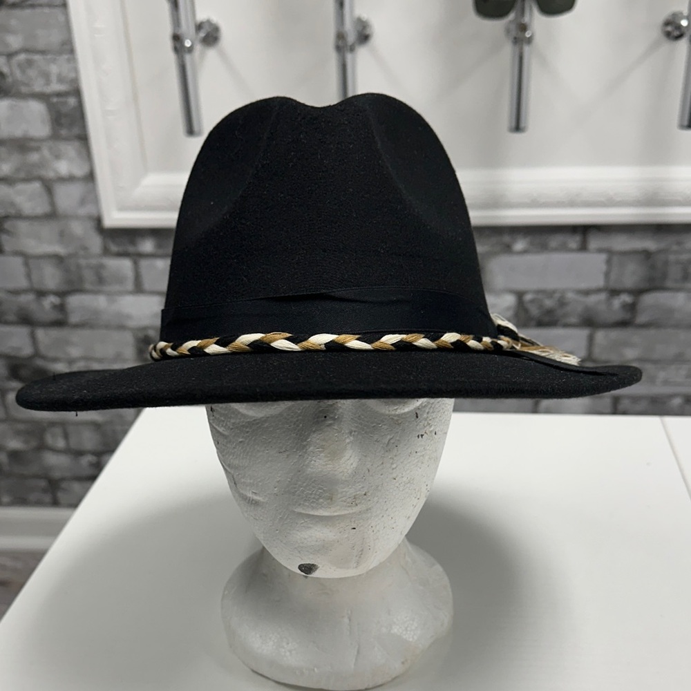 Black Fedora Hat with Braided Band